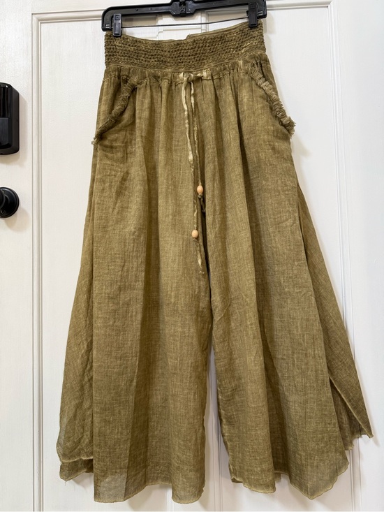 Ipekci Pants - Boho Cotton/Gauzy Blend Olive Wide-Leg Pants